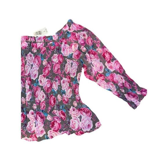 NWT Crinkle Chiffon Smocked Waist Off-Shoulder Crop Top Size 5 - Picture 8 of 16